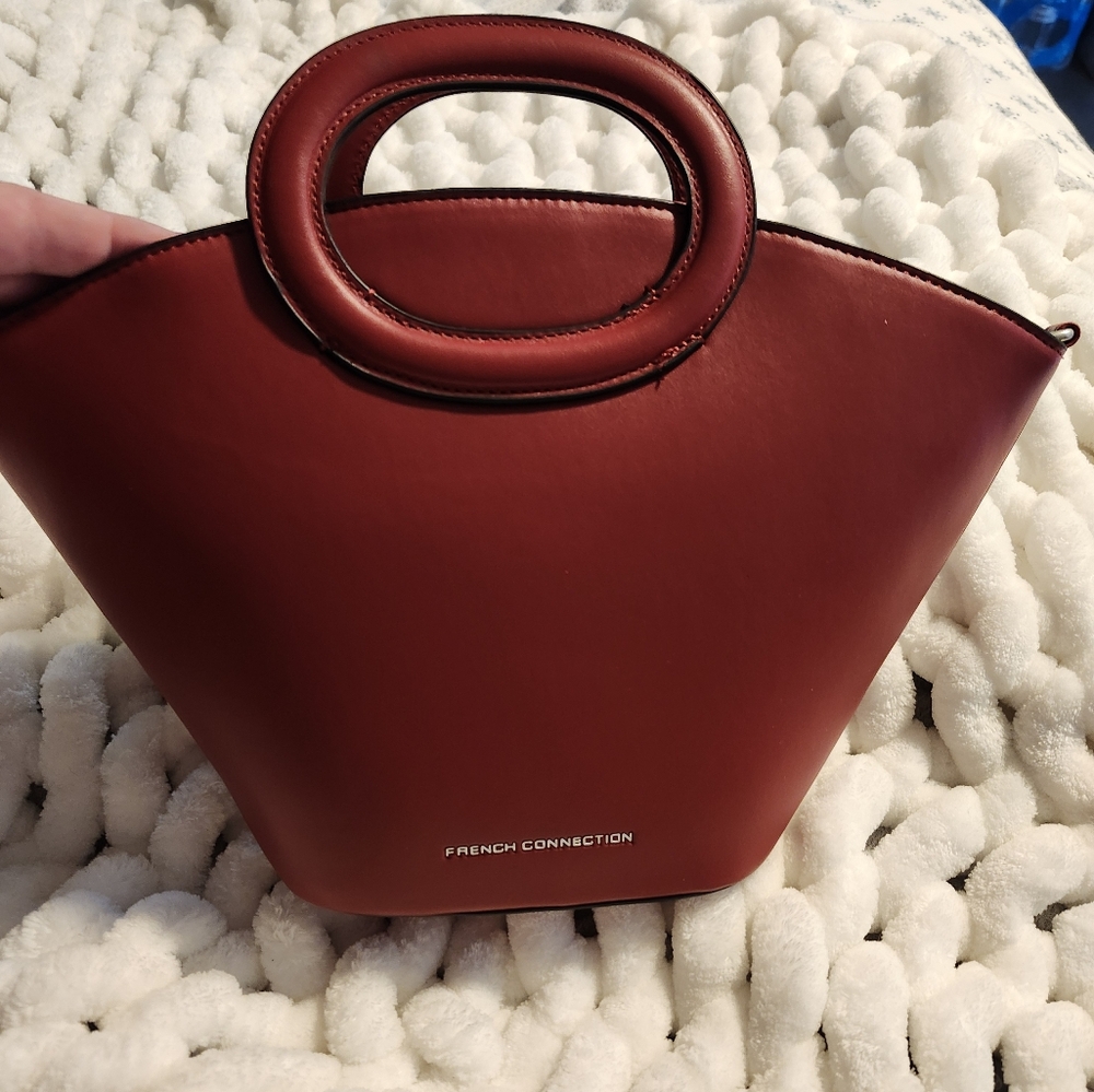 NWT French Connection Amy V shape dark cherry handbag with strap